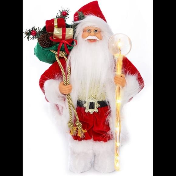 Christmas 13.8 inches Santa Claus Figurines with Lighting Walking Stick - Picture 6 of 7